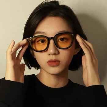 狮旅茶色墨镜网红感ins太阳眼镜时尚新款潮女两点款亮黑橙片墨镜加镜