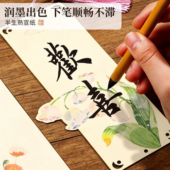 梅林笔庄古风宣纸书签空白手写手工diy半生熟书法毛笔空白作品纸学生送礼【5张/包，每包5个图案带流苏】