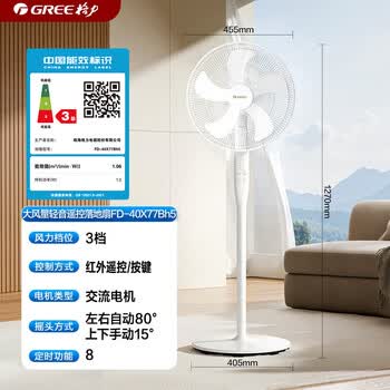 格力（GREE）【巨风量大机头】大风量落地扇家用电风扇摇头轻音柔风电扇科技风节能宿舍风扇 FD-40X77Bh5
