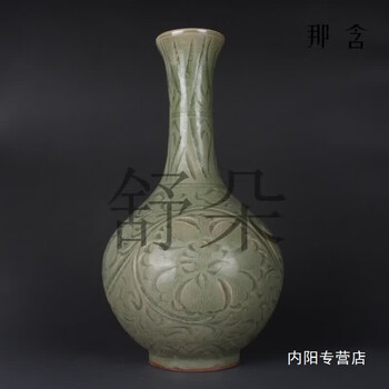 中国古美術品、耀州窑刻花鳥小口四系花瓶、 【公式通販】