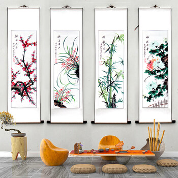 四扇屏梅兰竹菊图片- 京东
