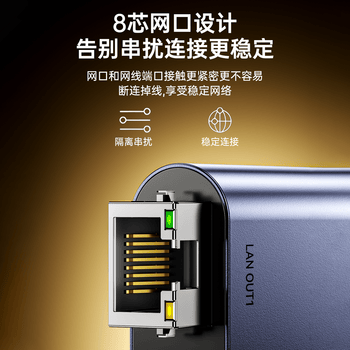 毕亚兹网线分线器一拖二 千兆网络扩展器 网口一拖二上网转换器转接头 RJ45双网口延长器宽带接口分接器