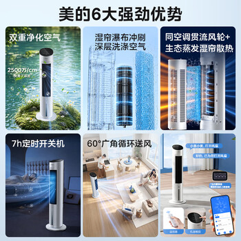 美的（Midea）【APP智能】家用空调扇落地遥控冷风扇/负离子净化加湿冷风机/水冷无叶塔扇强力制冷冷气扇AAF10MR