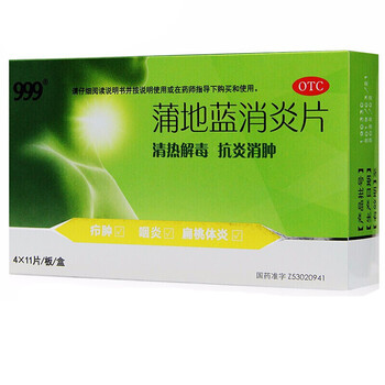 999 蒲地蓝消炎片 44片 清热解毒 抗炎消肿 用于疖肿 咽炎 扁桃体炎 2