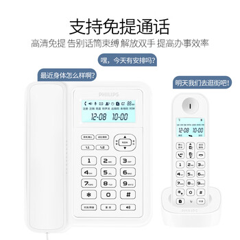 飞利浦（PHILIPS）数字无绳电话机 无线座机 子母机 办公家用 信号覆盖广 屏幕白色背光 DCTG167一拖三白色