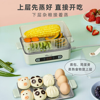 小熊（Bear）煮蛋器 家用多用途电蒸锅 早餐蒸点心蒸蛋器 可预约定时 自动断电 双层可煮24个蛋 ZDQ-B06N3
