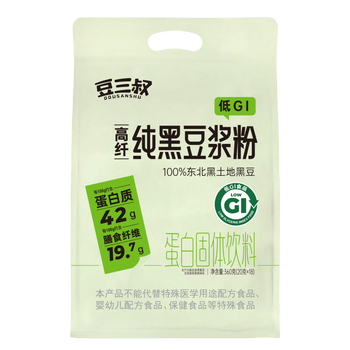 豆三叔低GI无糖添加纯黑豆浆粉360g高纤高蛋白质非转基因大豆早餐冲饮