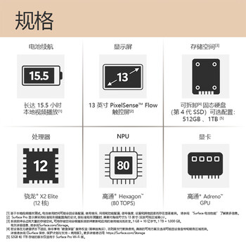微软（Microsoft）新一代 Surface Pro 13英寸（第12代）二合一笔记本电脑  骁龙 X2 Elite 16G 512G 沙漫金