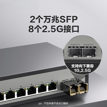 磊科（netcore）GS10 10口2.5G交换机 8个2.5G电口+2个万兆光口SFP+ 千兆网络分线器分流器 支持猫棒NAS光猫 钢壳
