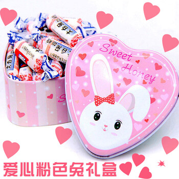 奶糖送爱心兔子创意礼盒糖果送闺蜜同学节日礼物爱心粉色兔铁盒114g3