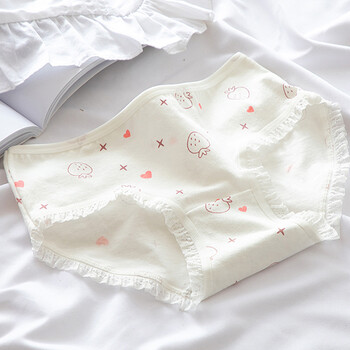 女孩内裤小学生棉质三角裤12岁女大童发育期初中高中少女 白色草莓 xl