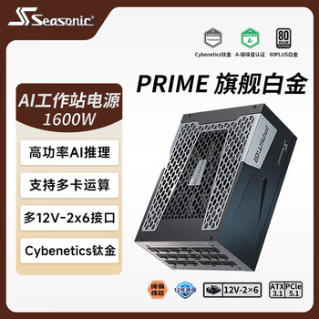 海韵（SEASONIC）【PRIME旗舰至尊】1600W 白金全模 电脑电源｜AI 工作站｜ATX 3.1｜支持RTX 5090/9070显卡