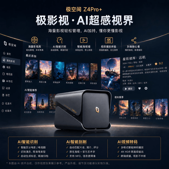 极空间私有云Z4Pro+性能版 8核16G内存四盘位AI NAS网络存储智能AI娱乐影音企业办公家庭云服务器 钛金灰