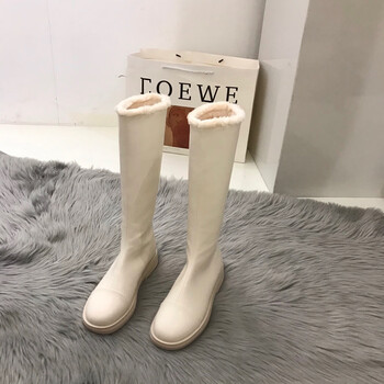 尤柯鸟米白色长筒雪地靴女鞋2022年冬季加绒加厚中筒长靴子冬鞋ai