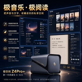 极空间私有云Z4Pro+性能版 8核16G内存四盘位AI NAS网络存储智能AI娱乐影音企业办公家庭云服务器 钛金灰