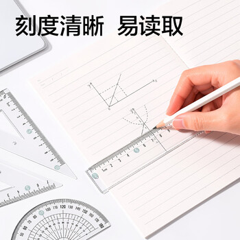得力（deli）套尺4件套学生中高考考试绘图套尺(直尺*1+三角尺*2+量角器*1)套装 透明刻度清晰高透耐磨波浪边