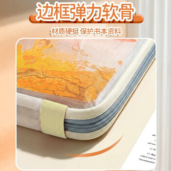 绿文L型学科科目分类袋大开口透明文件袋拉链式网纱拎书考试袋中小学生补习袋试卷收纳袋黄色单个
