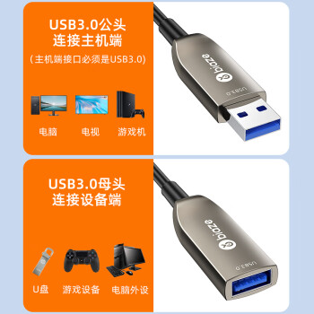 毕亚兹 光纤USB3.0公对母高速延长数据线10米 高端发烧级外设信号放大连接线工程版