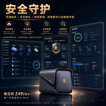 极空间私有云Z4Pro+性能版 8核16G内存四盘位AI NAS网络存储智能AI娱乐影音企业办公家庭云服务器 钛金灰
