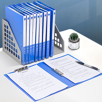 得力（deli）A4双强力夹文件夹 加厚诗朗诵签约夹板收集试卷资料夹子合同票据档案收纳办公学习用品27019蓝