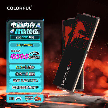七彩虹（Colorful）64G(32G*2) DDR5 6000 台式机内存条 马甲条 战斧系列·夜影黑 三星颗粒 C36 openclaw兼容