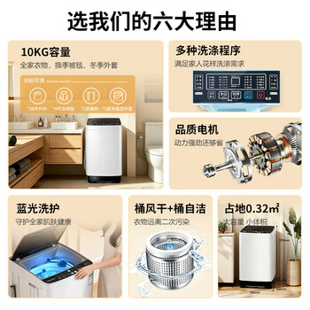 奥克斯波轮洗衣机10KG大容量全自动毛毯洗家用智能洗脱一体蓝光洗护 XQB100Q205 