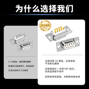 北山雀 DB9焊接头母头 COM焊线母头 9针串口母头RS232插头 D-SUB连接器 2个装 HJ311