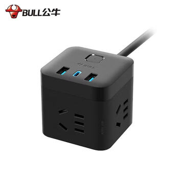 公牛（BULL）20WPD快充魔方插座 Type-c+USB+3位接口插线板/插排/接线板/拖线板 全长1.5米黑色 GNV-UU2203H