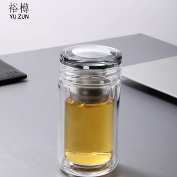 裕樽（YUZUN）.玻璃杯 办公车载商务泡茶杯玻璃茶杯带过滤网 180ML双层高硼硅材质小巧精致贵族品质杯 礼盒装