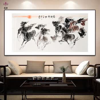 徐悲鸿 骏三骏图 中国画 掛け軸 水墨画 和室 玄関 茶室 壁掛け 美術品 徐悲鸿水墨八骏图品牌及商品- 京东