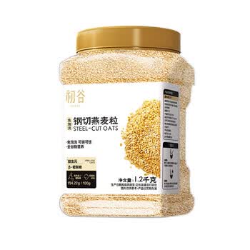 初谷钢切燕麦粒1200g罐装原味无添加蔗糖高纤麦片早餐谷物代餐