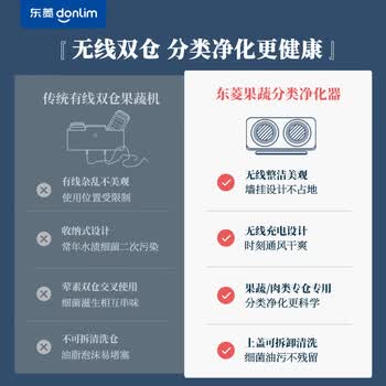 东菱（Donlim）果蔬清洗机 家用果蔬食材净化器 除菌气泡 无线双仓 荤素分类净化升级款DL-1271