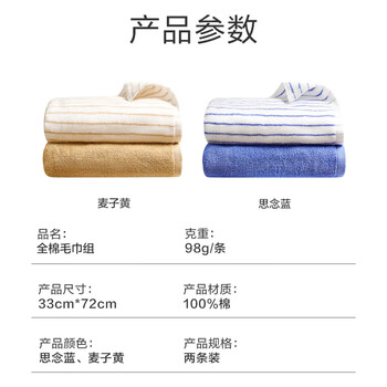 京东京造100%长绒棉毛巾A类纯棉98g加厚吸水家用全棉情侣洗脸巾2条思念蓝