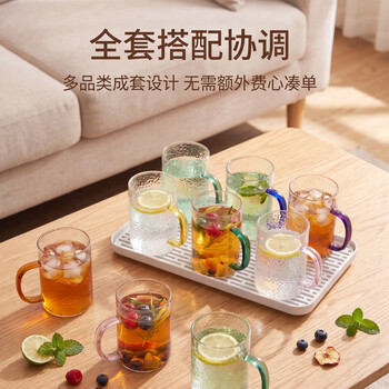 梵卡奇（FANKAQI）高颜值家用耐高温高硼硅玻璃杯套装带把手女士水杯
