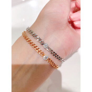 巧俪银手链情侣款古巴手链轻奢小众银精致闺蜜玫瑰金复古单钻链条玫瑰