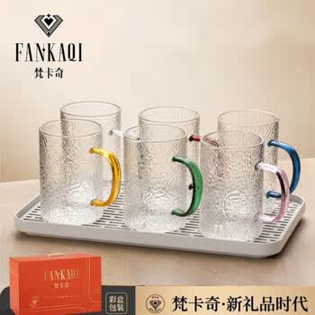 梵卡奇（FANKAQI）高颜值家用耐高温高硼硅玻璃杯套装带把手女士水杯
