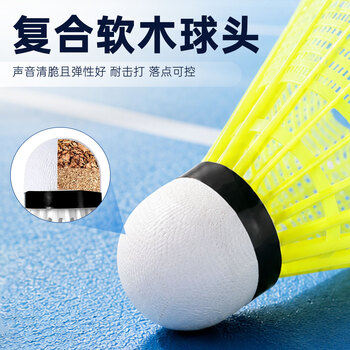 红双喜DHS耐打训练尼龙羽毛球塑料胶练习羽球6只装黄色EG60Y
