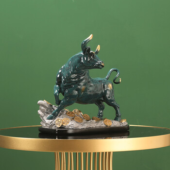 牛转乾坤家居饰品摆件老板办公桌办公室领导高档书柜柜子装饰品 蓝色