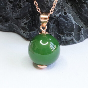 吊坠菠菜绿项链玉石珠宝玉坠女款时尚饰品送 银镶和田玉碧玉转运珠(含