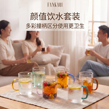 梵卡奇（FANKAQI）高颜值家用耐高温高硼硅玻璃杯套装带把手女士水杯