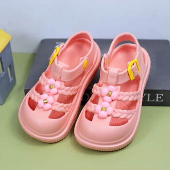 女孩凉鞋水晶果冻鞋女童学生鞋小公主凉鞋一体外出防水防滑沙滩鞋粉色
