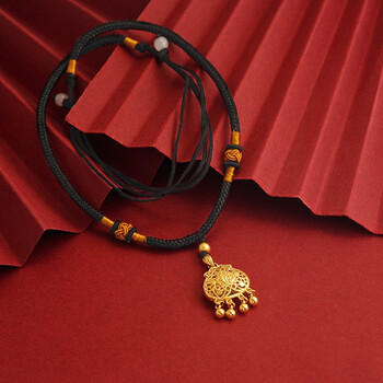 周定福大福贵平安锁沙金金锁婴儿长命锁宝宝金饰吊坠儿节日礼物 镂空