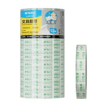 晨光（M&G）文具透明胶带 高透易撕小胶带 开学必备用品小学生手工胶布12mm30y(27.42米/卷) 12卷装AJD97320
