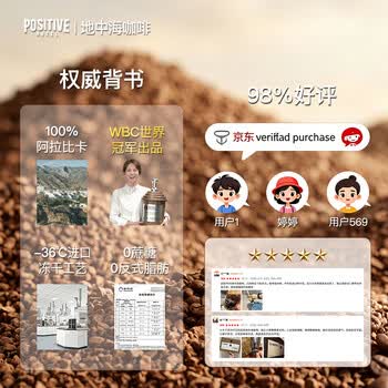POSITIVE HOTEL地中海ph速溶冻干美式拿铁袋装便携紫金红气燃咖啡4盒 邓为代言