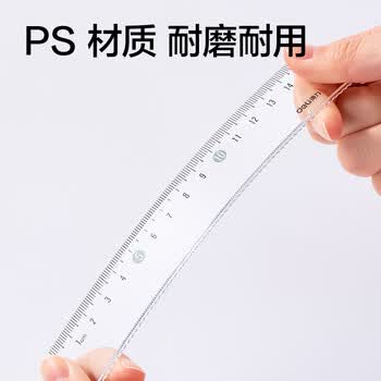 得力（deli）套尺4件套学生中高考考试绘图套尺(直尺*1+三角尺*2+量角器*1)套装 透明刻度清晰高透耐磨波浪边