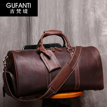 古梵缇（GUFANTI）旅行包 男士复古疯马皮旅行包头层牛皮大容量行李包袋欧美gft-45 棕红色 大