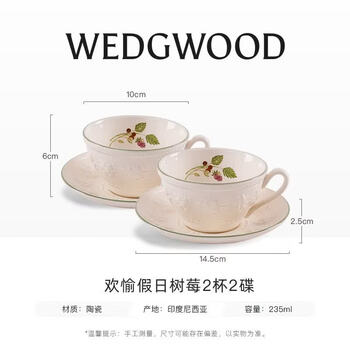 Wedgwood七夕礼物欢愉假日树莓2杯2碟陶瓷咖啡杯碟高颜值茶杯碟可进洗碗机