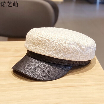 诺芝萌 蕾丝平顶帽子 女士英伦风复古贝雷帽 韩版女士鸭舌帽平顶帽