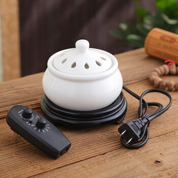 康顺嘉铭电香炉电热熏香炉定时调温插电香薰炉熏香灯陶瓷纯白木底