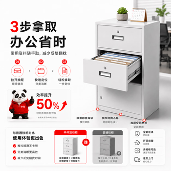 中伟（ZHONGWEI）文件柜带锁储物柜矮柜钢制铁皮档案柜活动柜工具储物柜白色抽屉柜